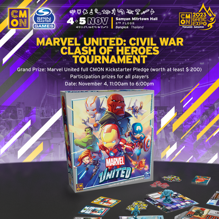 พบกับการแข่งขัน Marvel United: Civil War Clash of Heroes และ X-men Civil War Clash of Heroes Tournament